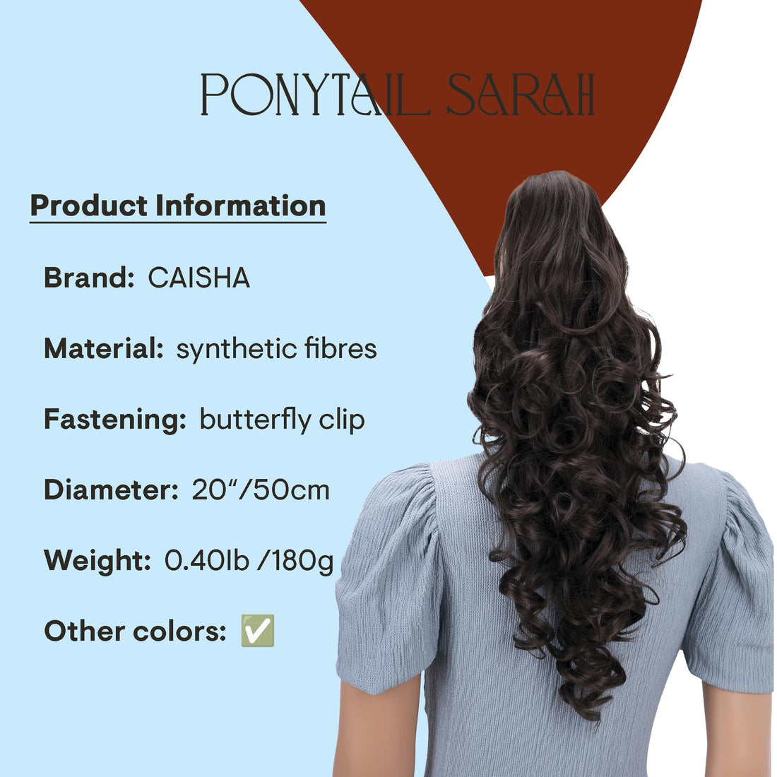 brunette #6/8 H53 : PRETTYSHOP 24 Hair Piece Pony Tail Extension Very Long & Voluminous Curly Or Wavy Heat-Resisting H53