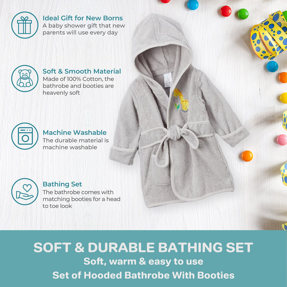 pasilk 100% Cotton Hooded Terry Bathrobe with Booties — Baby Girl Gifts — Baby Boy Gifts — 0-9 Months — Shower Gift