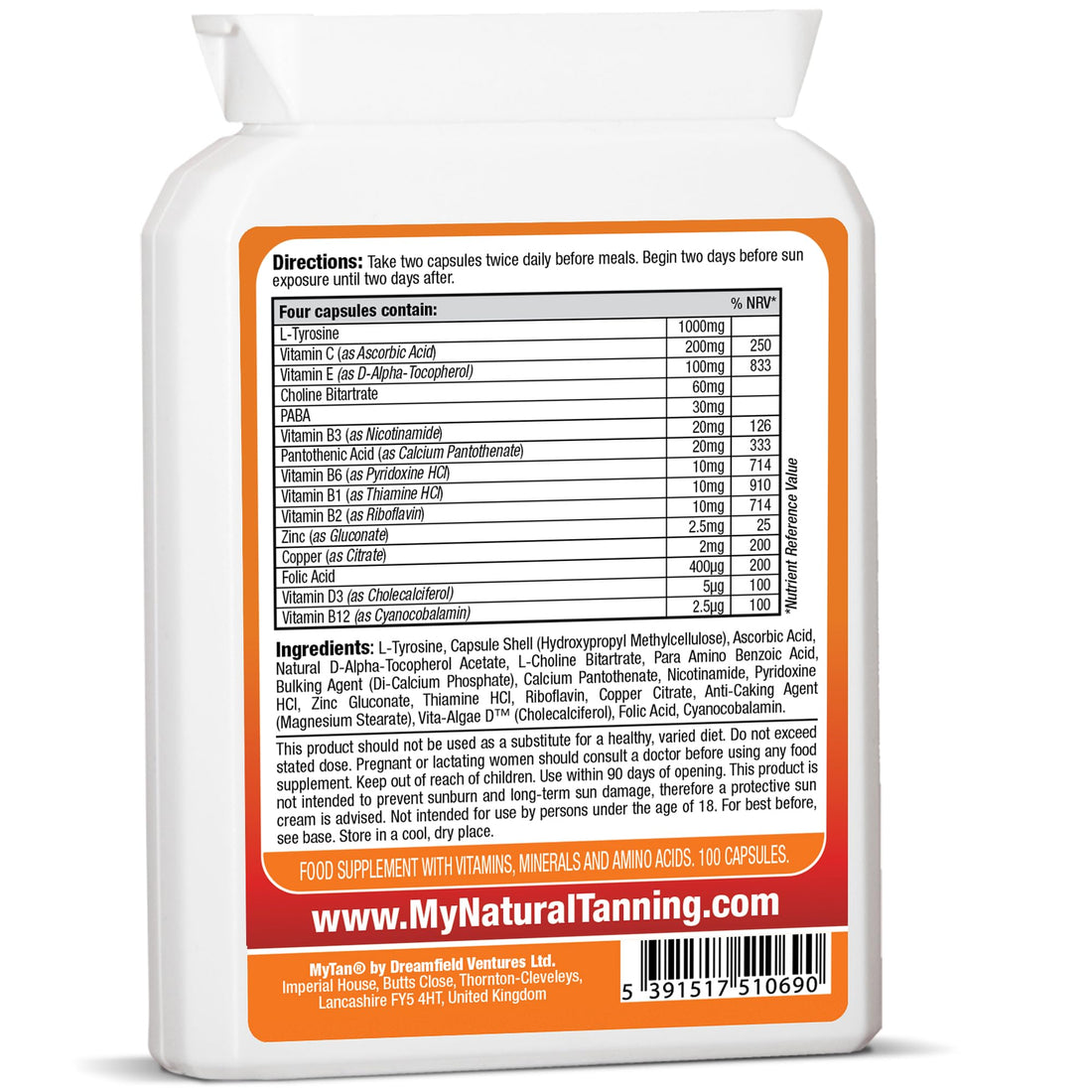 MyTan Boost Tan Pills | 100 Capsules | Sun Tan Accelerator | Natural Tanning Supplement | Tyrosine, Copper Multivitamin | 25-Day Extended Holiday Supply