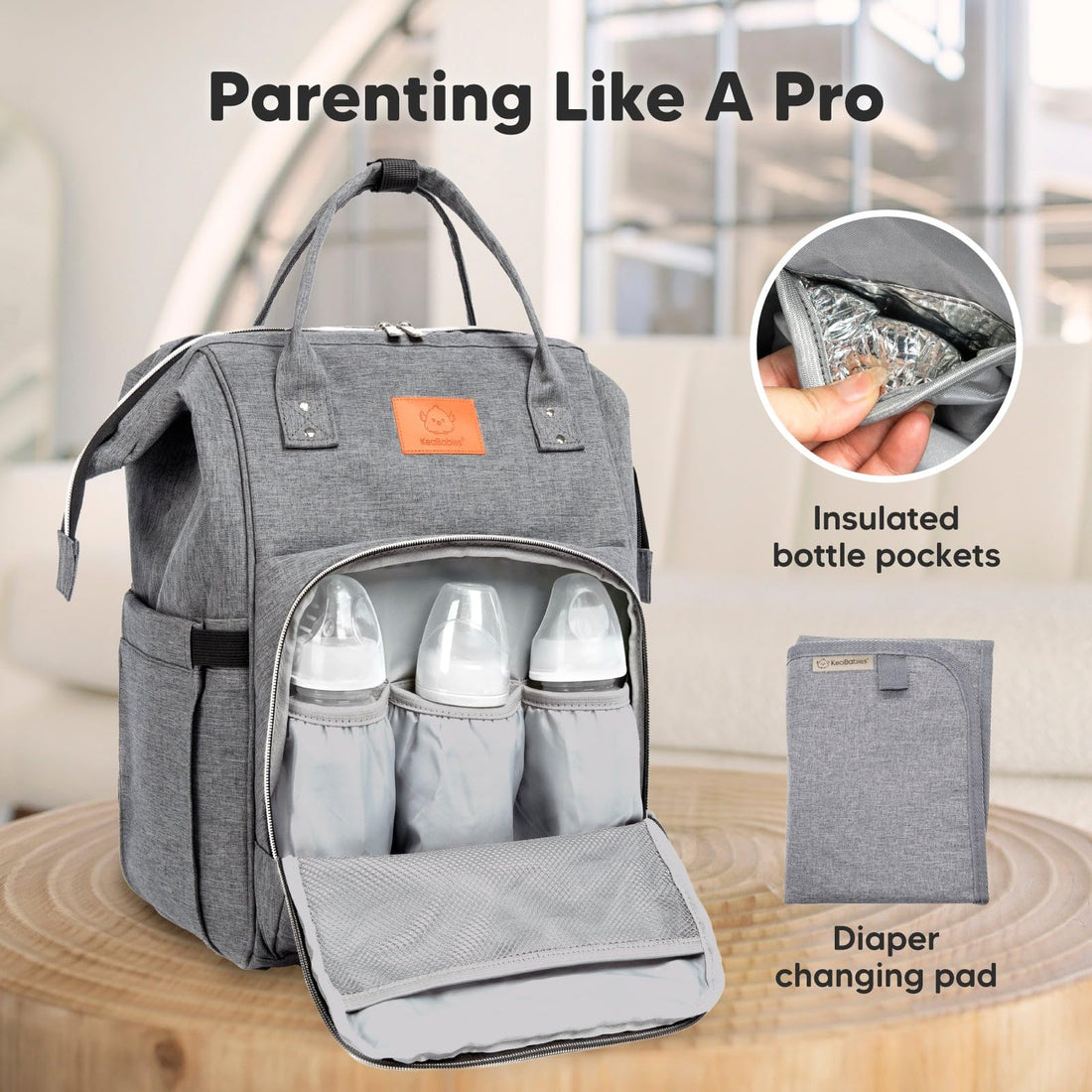 KeaBabies Baby Diaper Bag Backpack - Baby Bag for Boys, Girls, Waterproof Multi Function Baby Backpack, Large Diaper Bags for Baby Girl, Baby Boy, Travel Diaper Bag with Changing Pad (Classic Gray)