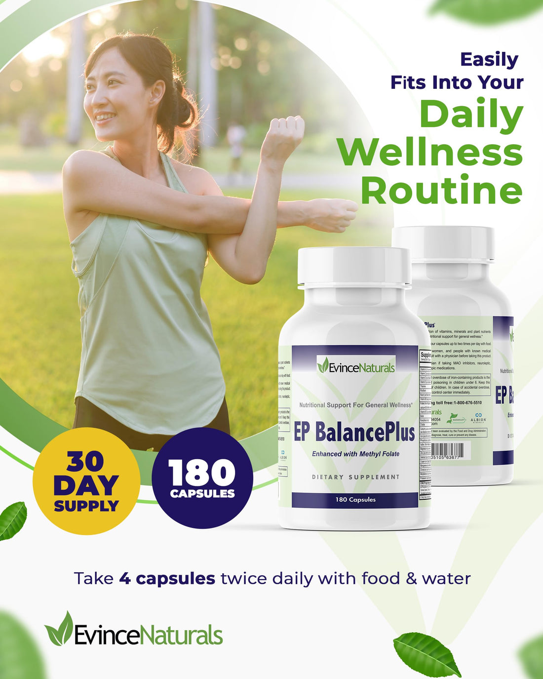 EP BalancePlus Multivitamin for Adults - Multivitamin for Men & Women with Vitamins and Minerals - Methyl Folate & Amino Acids for Nutritional Support - General Wellness Supplement, 180 Capsules