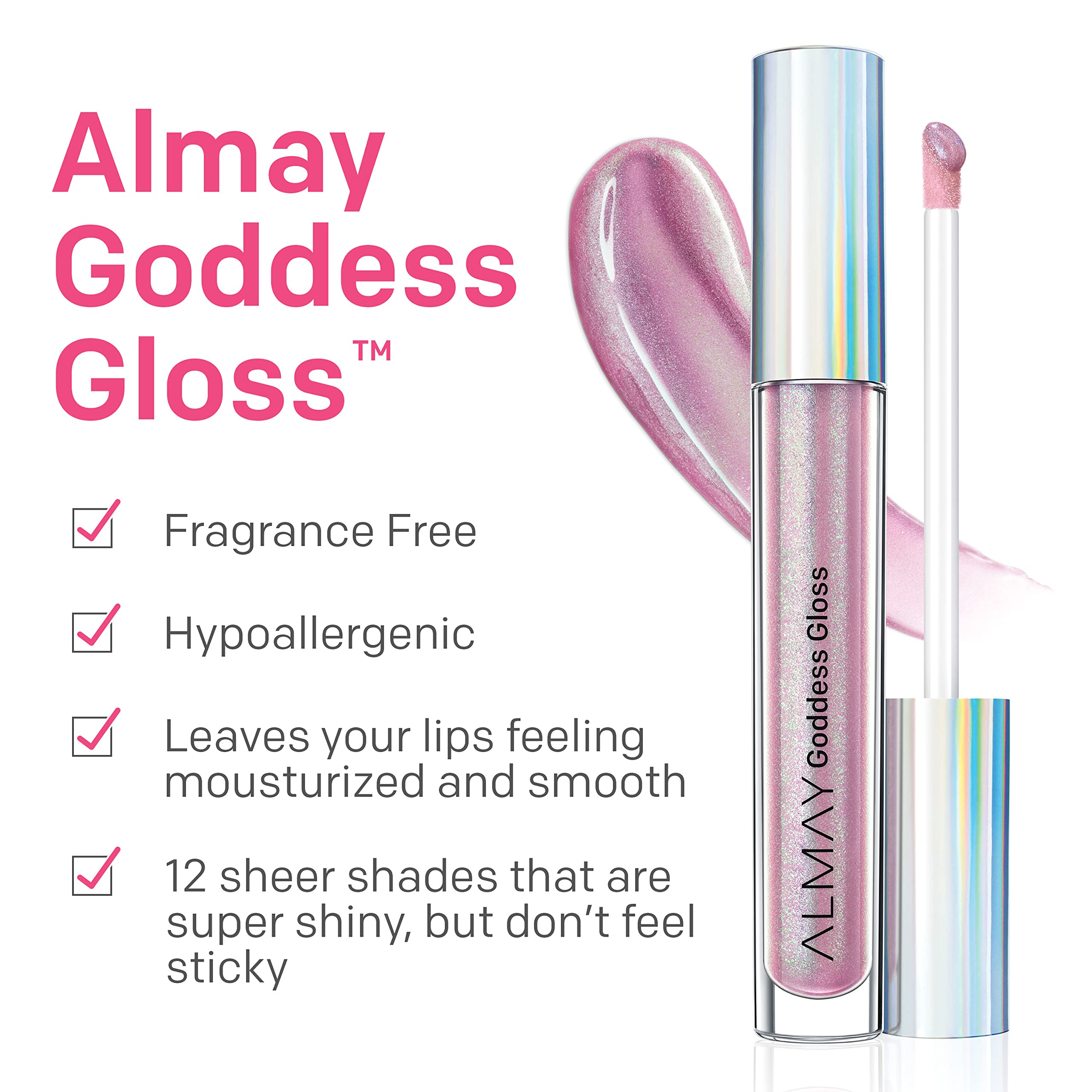 Almay Lip Gloss, Non-Sticky Lip Makeup, Holographic Glitter Finish, Hypoallergenic, 300 Mystic, 0.9 Oz
