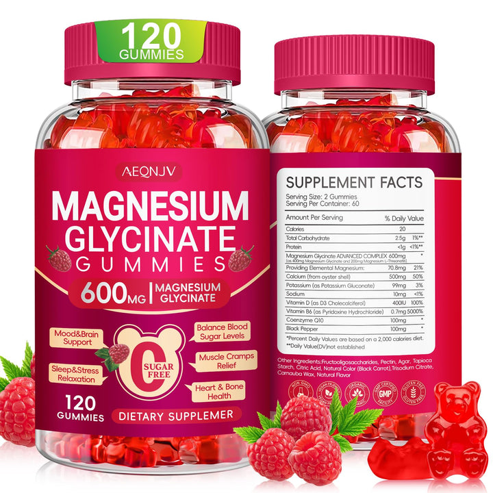 Magnesium Glycinate Gummies 600mg, Sugar Free Magnesium Gummies for Adults with Magnesium L-Threonate, Chewable Magnesium Potassium Supplements for Sleep, Body Support and Relaxation, 120 Gummies