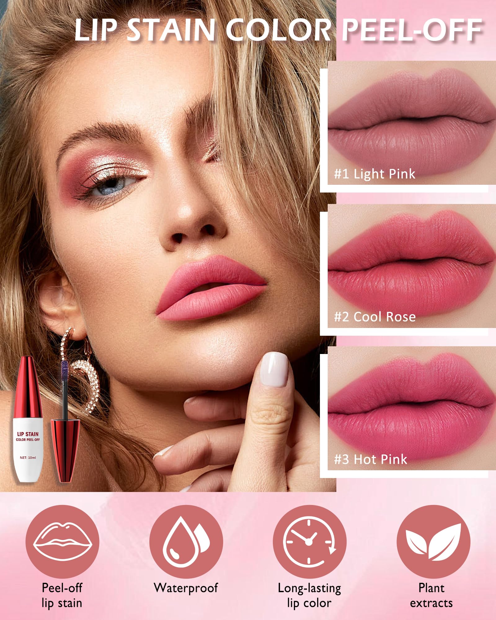 Peel Off Lip Tint Stain Set-3Pcs Nude Pink Rose Tattoo Lip Liner Stain with Matte Finish,Lip Gloss Long Lasting Waterproof Tinted Colored Lipliner Lipstain,Mother's Lip Makeup Gift for Women Girl