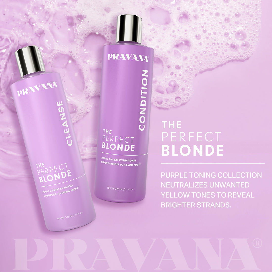 Pravana The Perfect Blonde Purple Toning Conditioner | Neutralizes Brassy, Yellow Tones | For Color-Treated Hair | Adds Strength, Shine, Elasticity | 11 Fl Oz