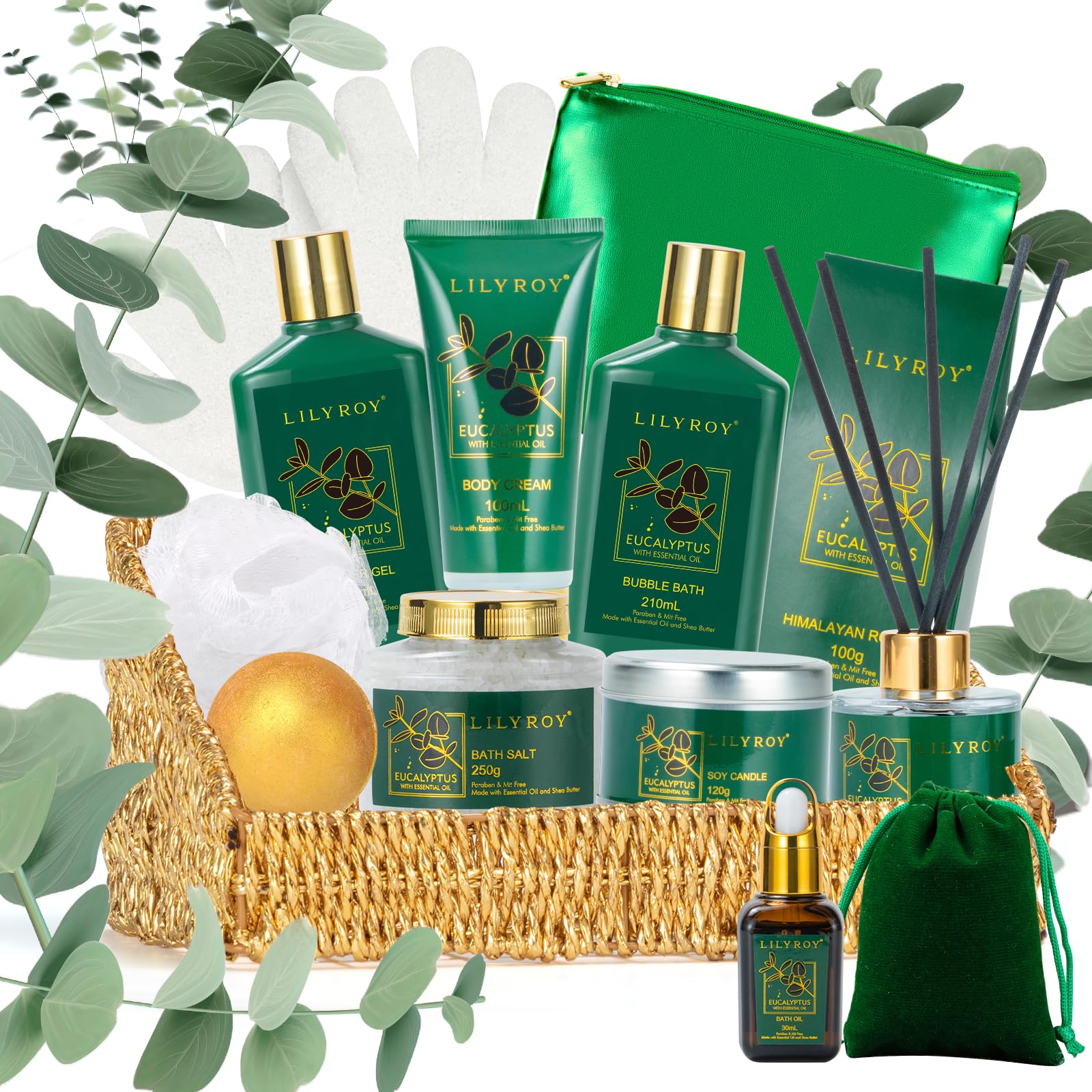 Mother's Day Relaxation Gift Basket - 15-Piece Premium Eucalyptus Bath Gift Set for Women & Men - Spa Kit with Shower Gel Ideal for Birthday, Christmas, Father’s Day, Perfect for Holidays & Self Care