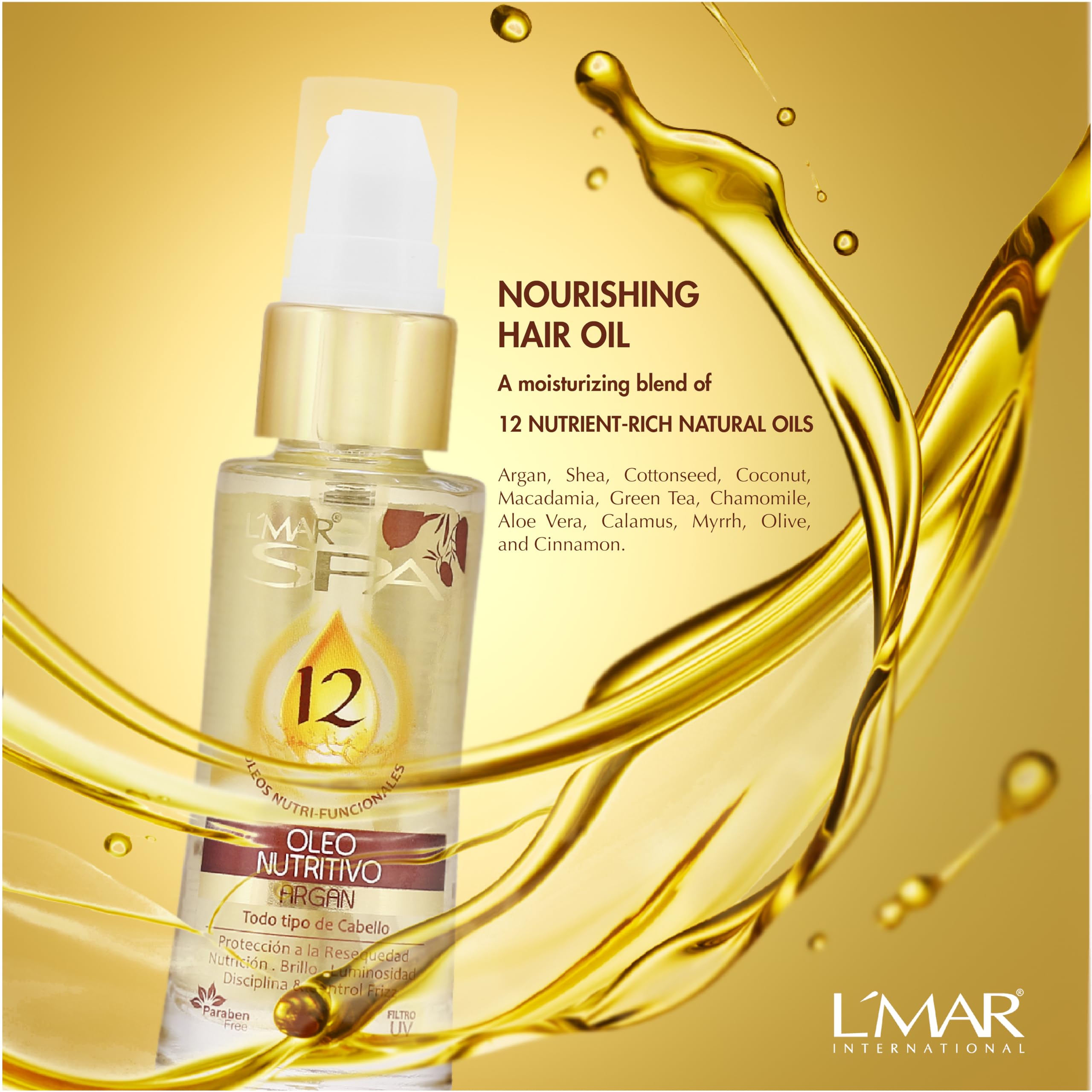 L'MAR Nutritive Argan Oil Hair Treatment with 12 Natural Oils Elixir for Softer and Healthier Hair