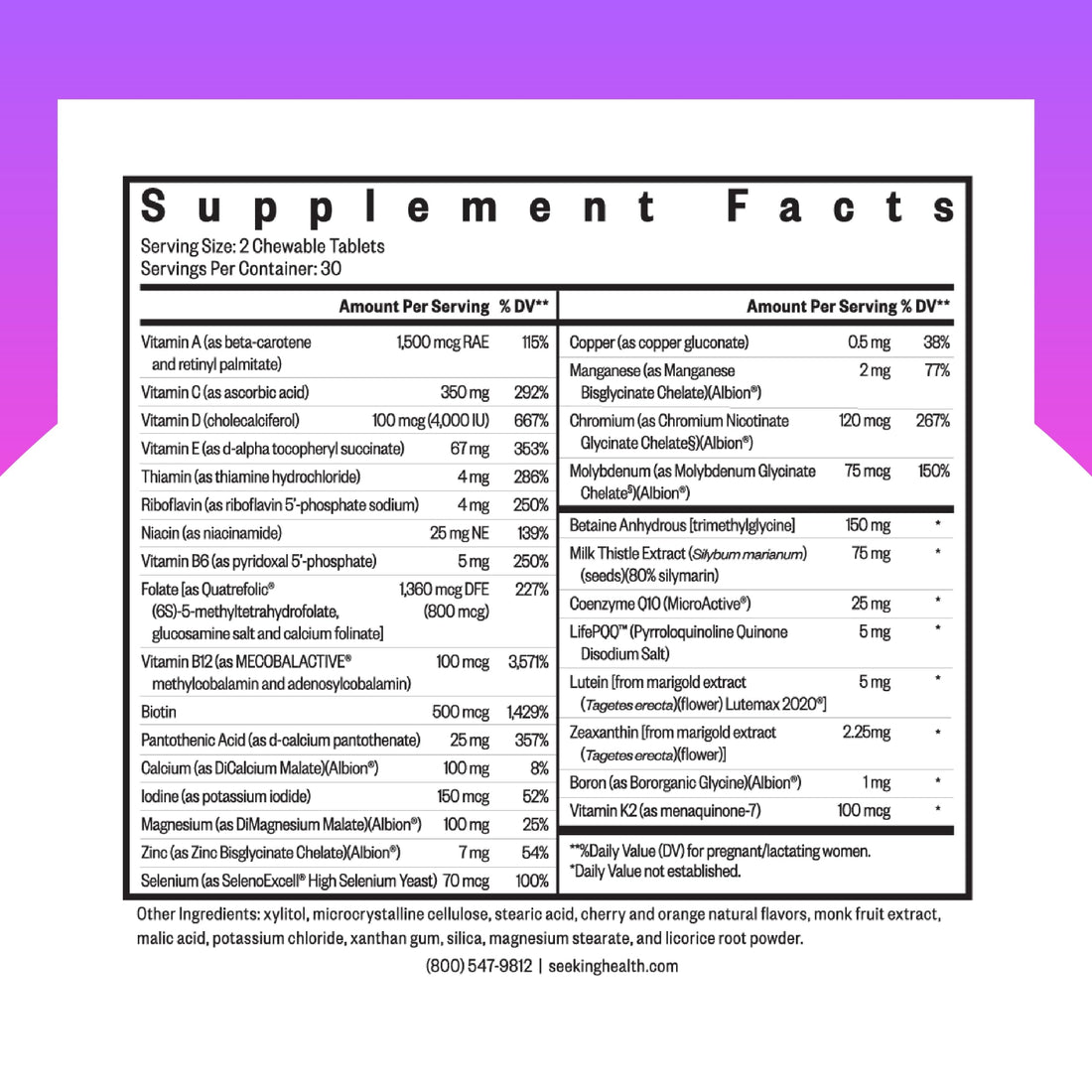 Seeking Health Prenatal Essentials Chewable, Folinic Acid and L-5-MTHF, B-Complex Vitamins, Healthy Pregnancy and Breastfeeding Support, Methylation Support, Vegan and Vegetarian (60 Tablets)*