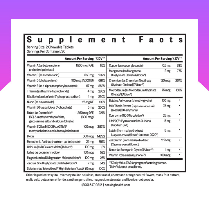 Seeking Health Prenatal Essentials Chewable, Folinic Acid and L-5-MTHF, B-Complex Vitamins, Healthy Pregnancy and Breastfeeding Support, Methylation Support, Vegan and Vegetarian (60 Tablets)*