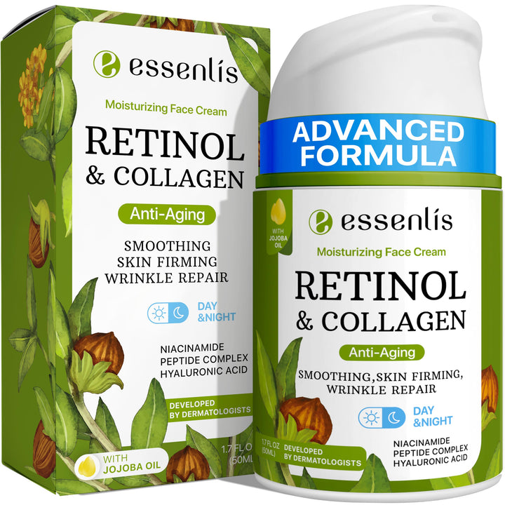 ESSENLIS Retinol Cream for Face - Anti Aging Face Moisturizer with Collagen & Hyaluronic Acid - Day & Night Face Cream for Women and Men