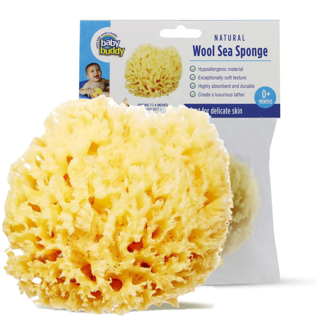 Baby Buddy Natural Wool Sea Sponge, Newborn Bath Time Essential, Ultra Soft for Delicate Skin, Hypoallergenic and Biodegradable, 1 pack