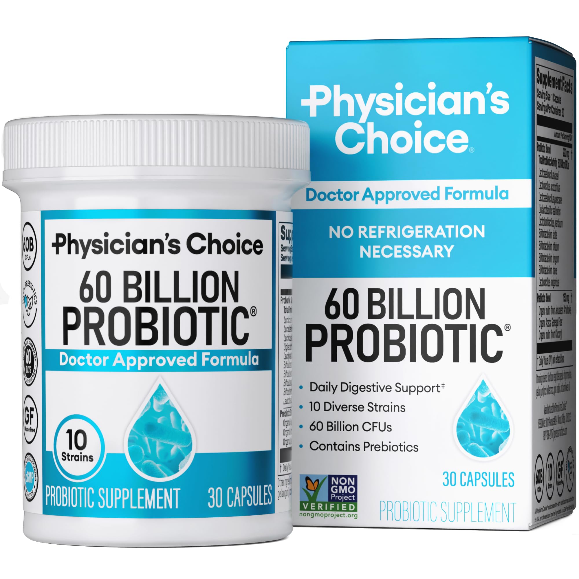 Physician's Choice Probiotics 60 Billion CFU - 10 Strains + Organic Prebiotics - Immune, Digestive & Gut Health - Supports Occasional Constipation, Diarrhea, Gas & Bloating - for Women & Men - 30ct