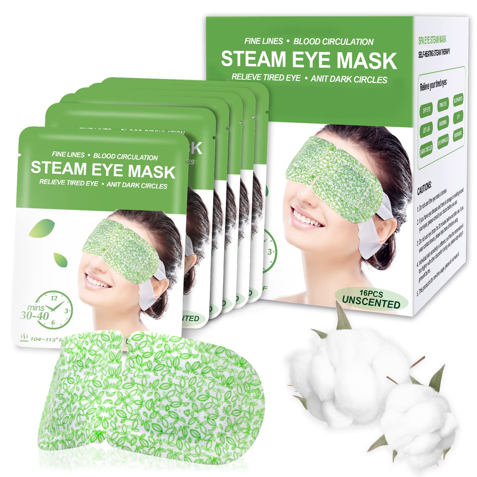 16 Packs Steam Eye Masks for Dry Eyes, Self Heating Warm Compress for Eyes Fatigue & Puffiness Relief, Disposable Heated Eye Mask Travel Essentials, Spa Relaxation Set for Women Christmas, Unscented