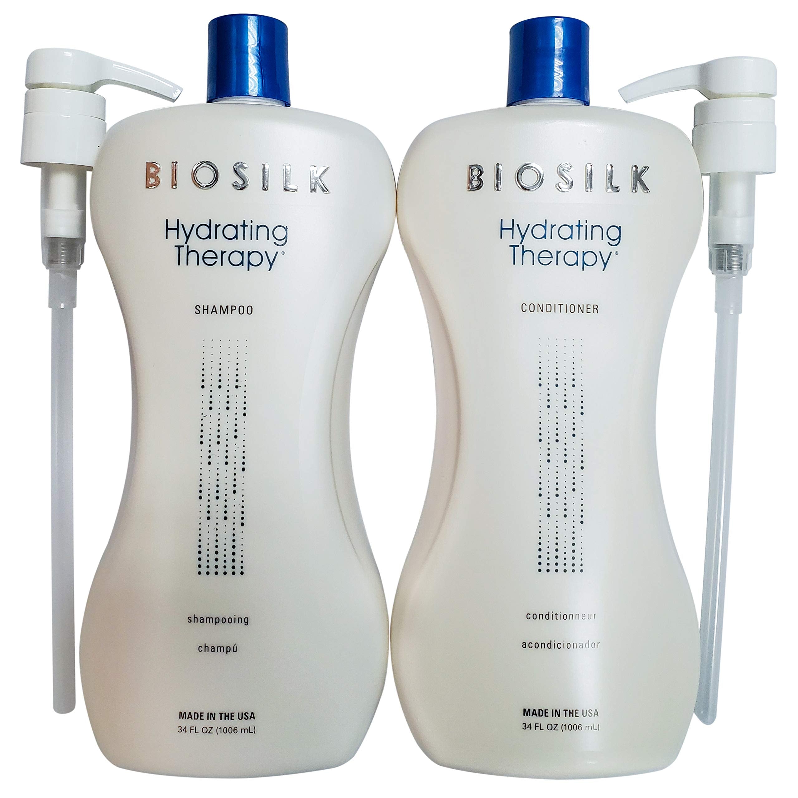 Biosilk Hydrating Therapy Shampoo and Conditioner 34oz with Two Pumps Bundle