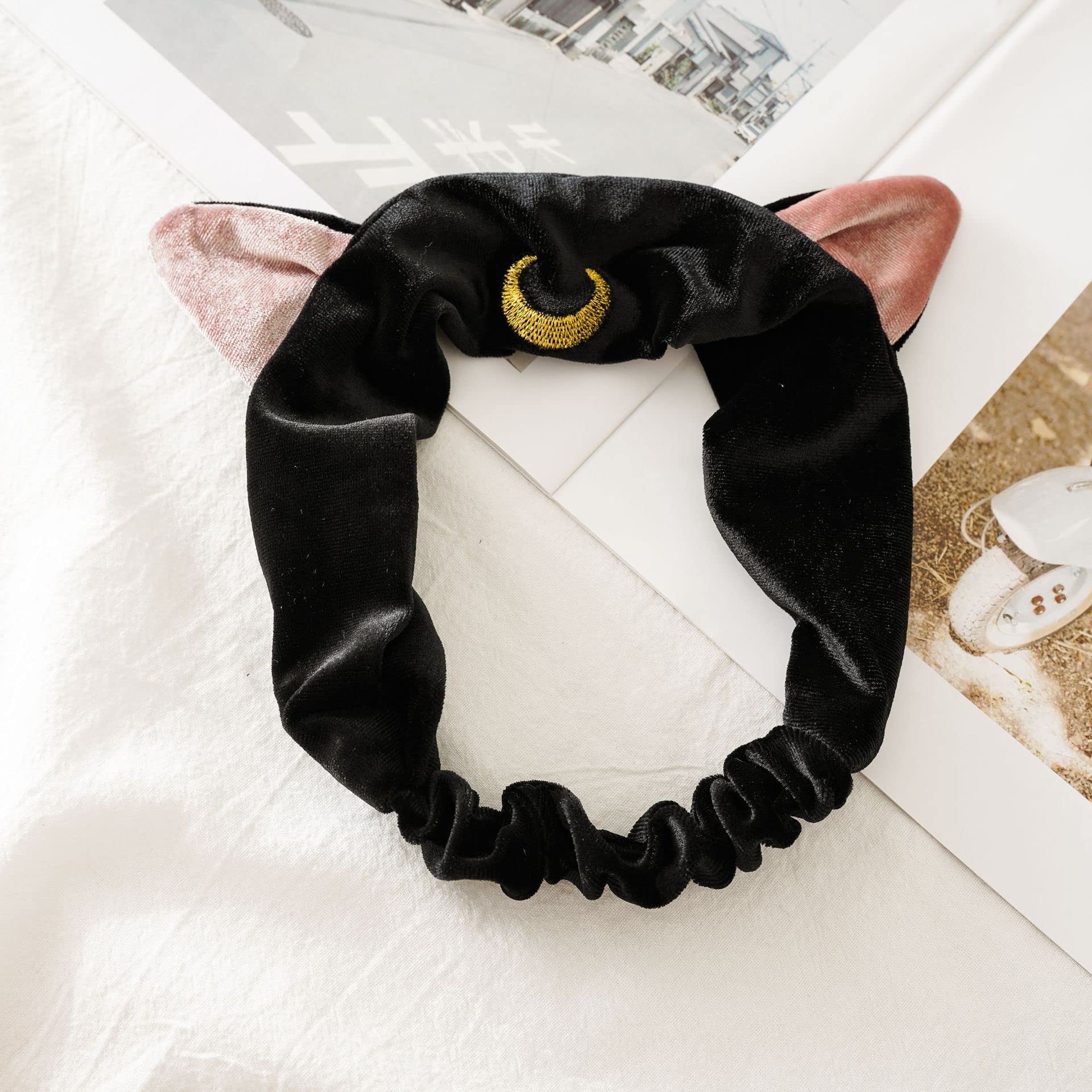 Ziper Black: Cute Cat Usagi Moon Cosmetic Hairband Shower Headband (Black)