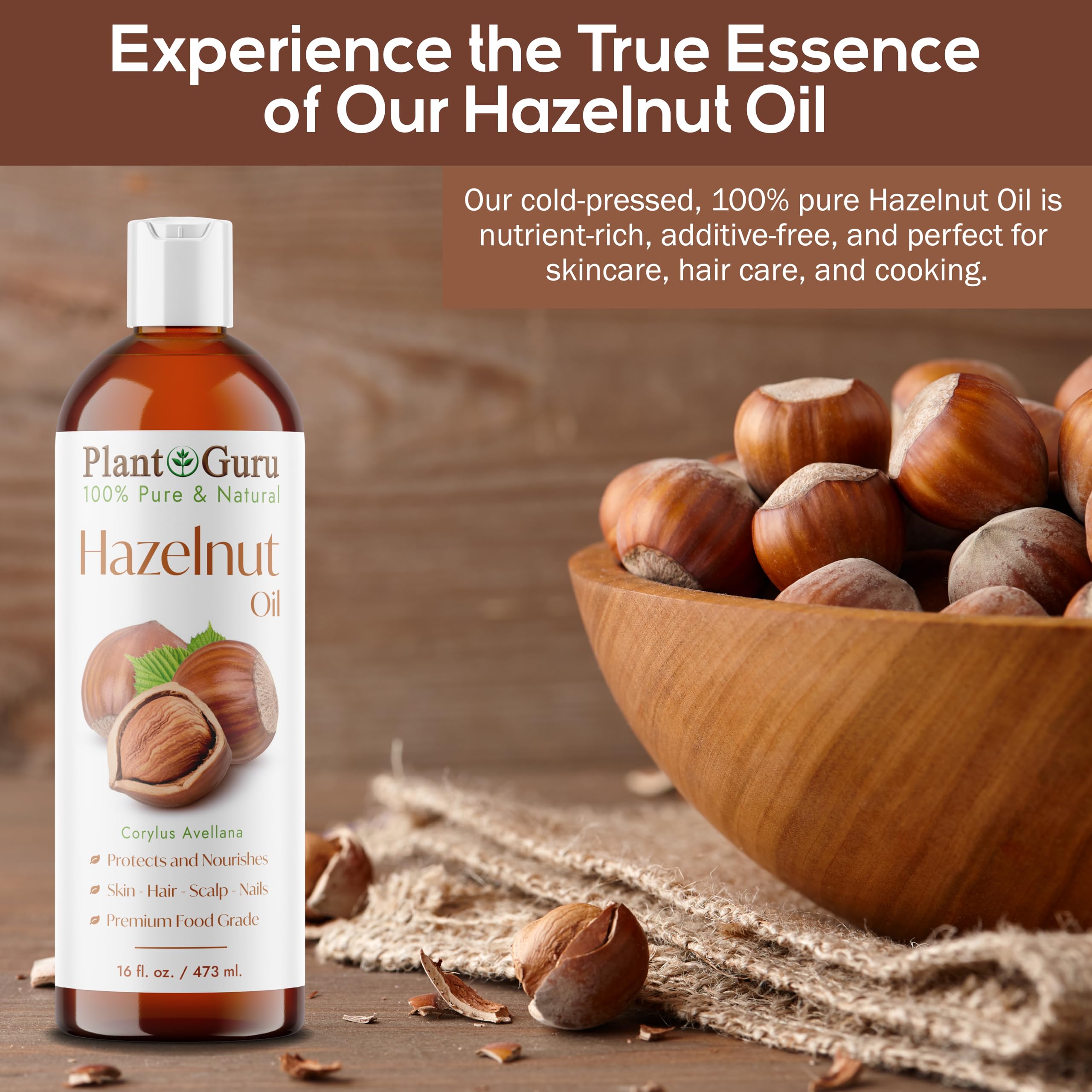 Hazelnut Oil 4 fl. oz. Cold Pressed 100% Pure Natural Carrier - Skin, Face, Body And Hair Growth Moisturizer. Great For DYI Cream, Lotions and Lip balm.