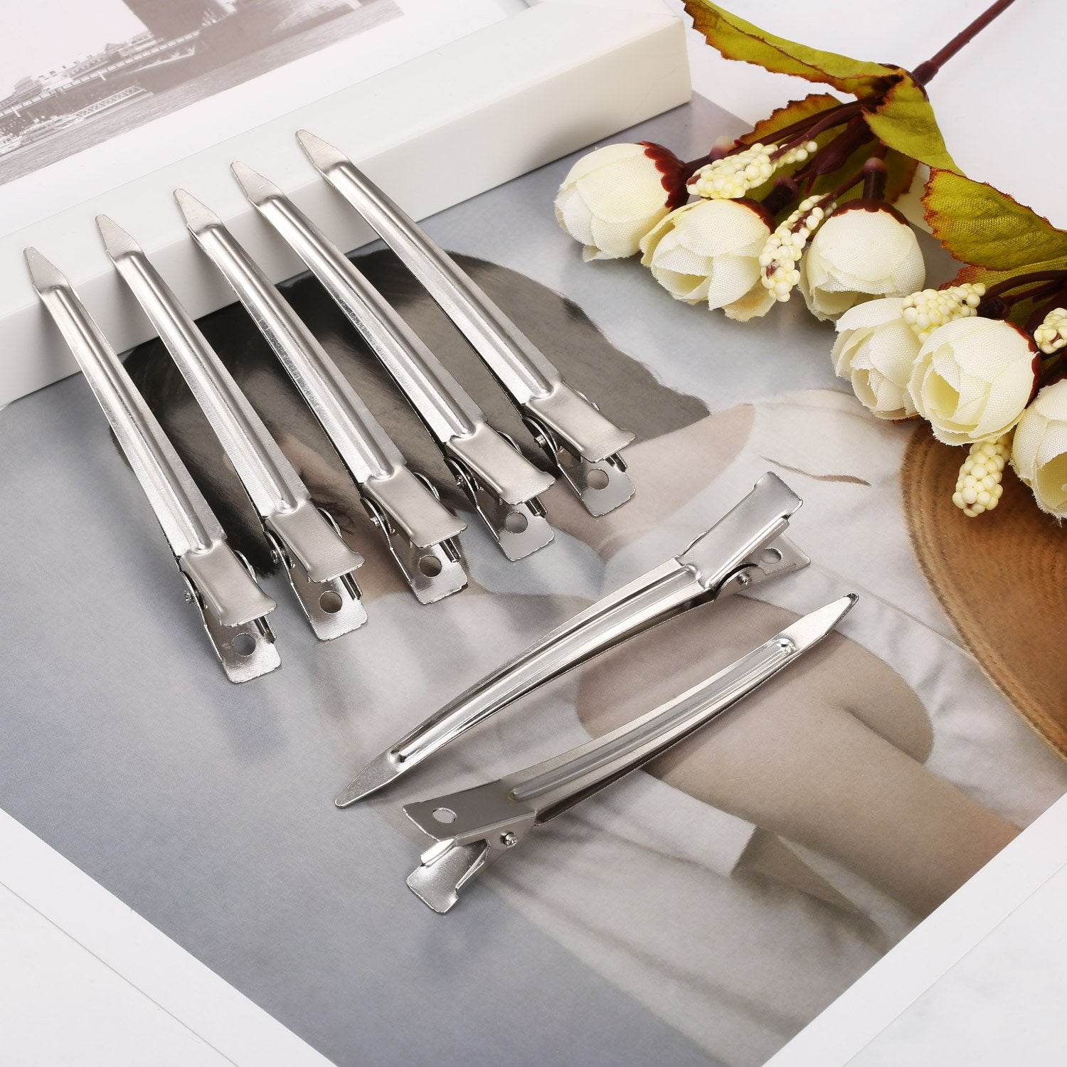 24 Pieces 3.5 inches Metal Curl Clips Duck Bill Sectioning Clips Alligator Hair Clips