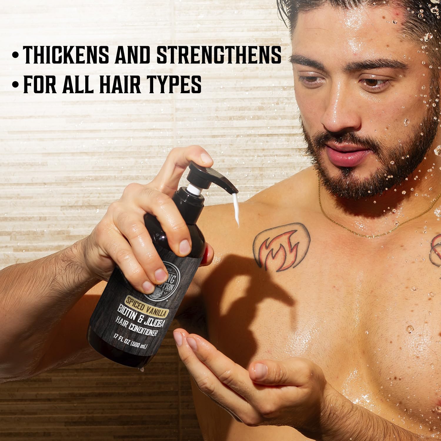 Viking Revolution Spiced Vanilla Mens Shampoo and Conditioner Set with Biotin and Jojoba Oil - Natural Hair Shampoo and Hair Conditioner for Men with Vitamin B5 - Mens Shampoo for Thinning Hair (17Oz)