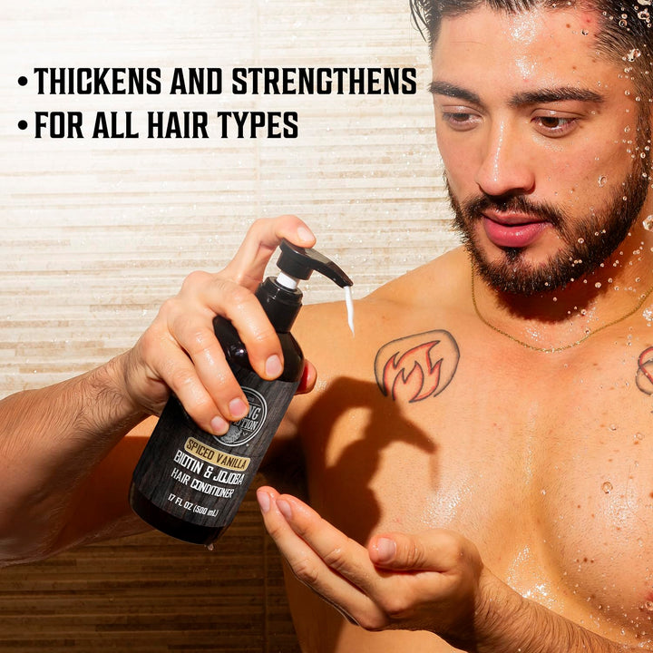 Viking Revolution Spiced Vanilla Mens Shampoo and Conditioner Set with Biotin and Jojoba Oil - Natural Hair Shampoo and Hair Conditioner for Men with Vitamin B5 - Mens Shampoo for Thinning Hair (17Oz)