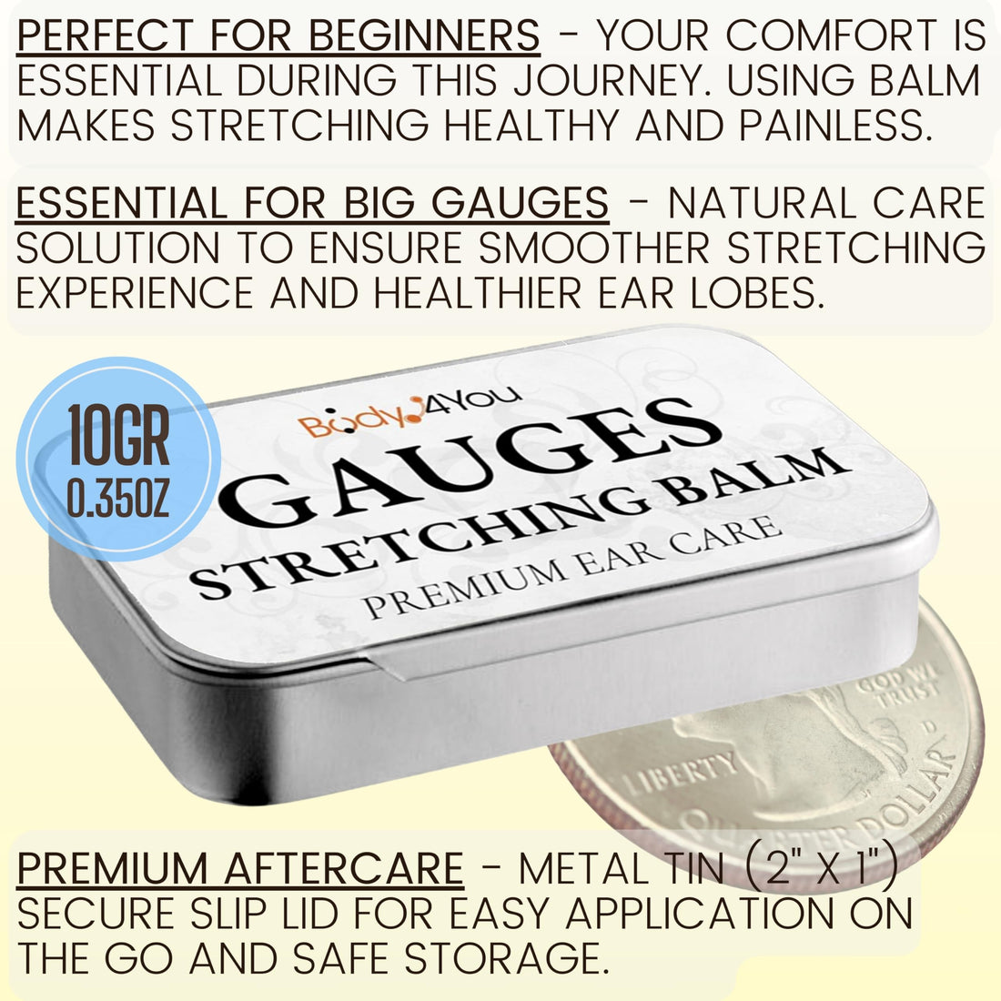 BodyJ4You Ear Stretching Balm - Ear Butter for Guages Earlobe Stretching Cream - Jojoba Wax Castor Oil All Natural Solution - Pure Unrefined Vegan Care for Body Piercing - Pack of 2