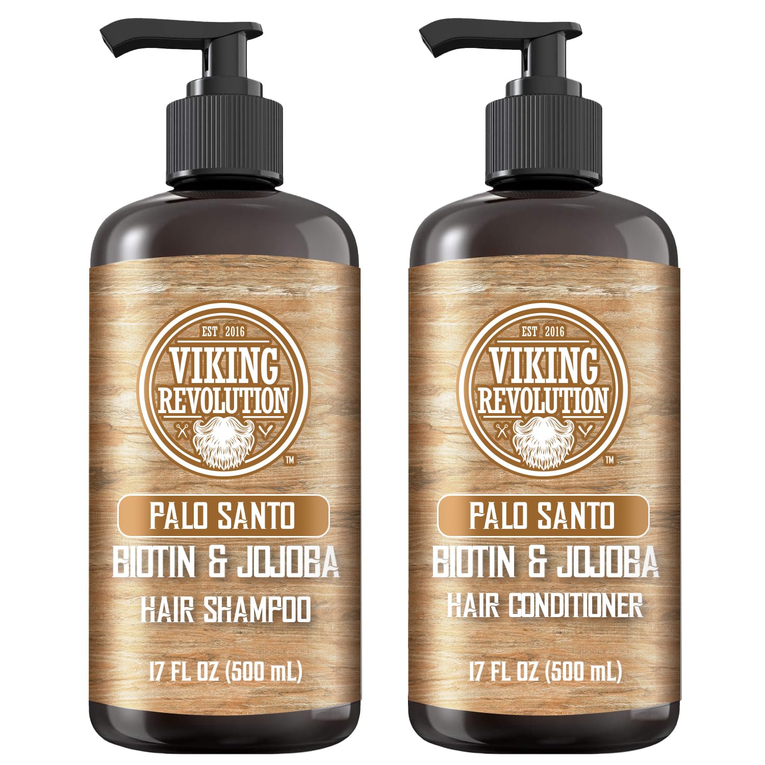 Viking Revolution Palo Santo Mens Shampoo and Conditioner Set with Biotin and Jojoba Oil - Natural Hair Shampoo and Hair Conditioner for Men with Vitamin B5 - Shampoo and Conditioner Set Men (17Oz)