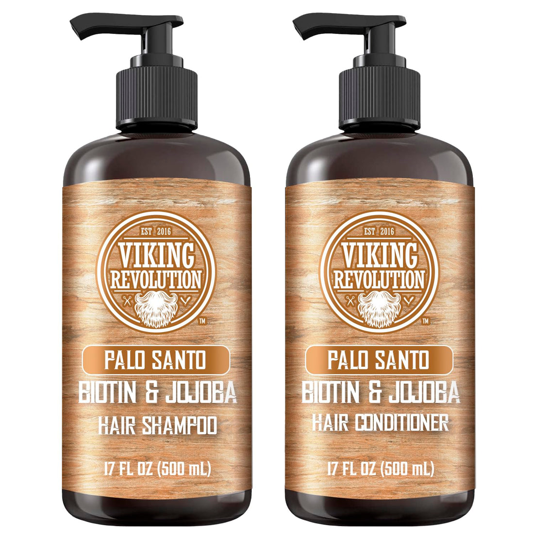 Viking Revolution Palo Santo Mens Shampoo and Conditioner Set with Biotin and Jojoba Oil - Natural Hair Shampoo and Hair Conditioner for Men with Vitamin B5 - Shampoo and Conditioner Set Men (17Oz)