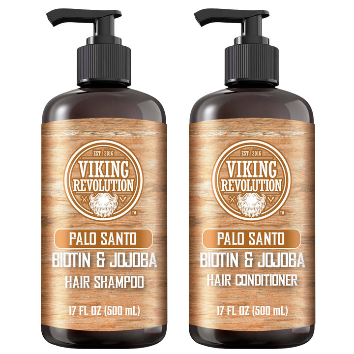 Viking Revolution Palo Santo Mens Shampoo and Conditioner Set with Biotin and Jojoba Oil - Natural Hair Shampoo and Hair Conditioner for Men with Vitamin B5 - Shampoo and Conditioner Set Men (17Oz)