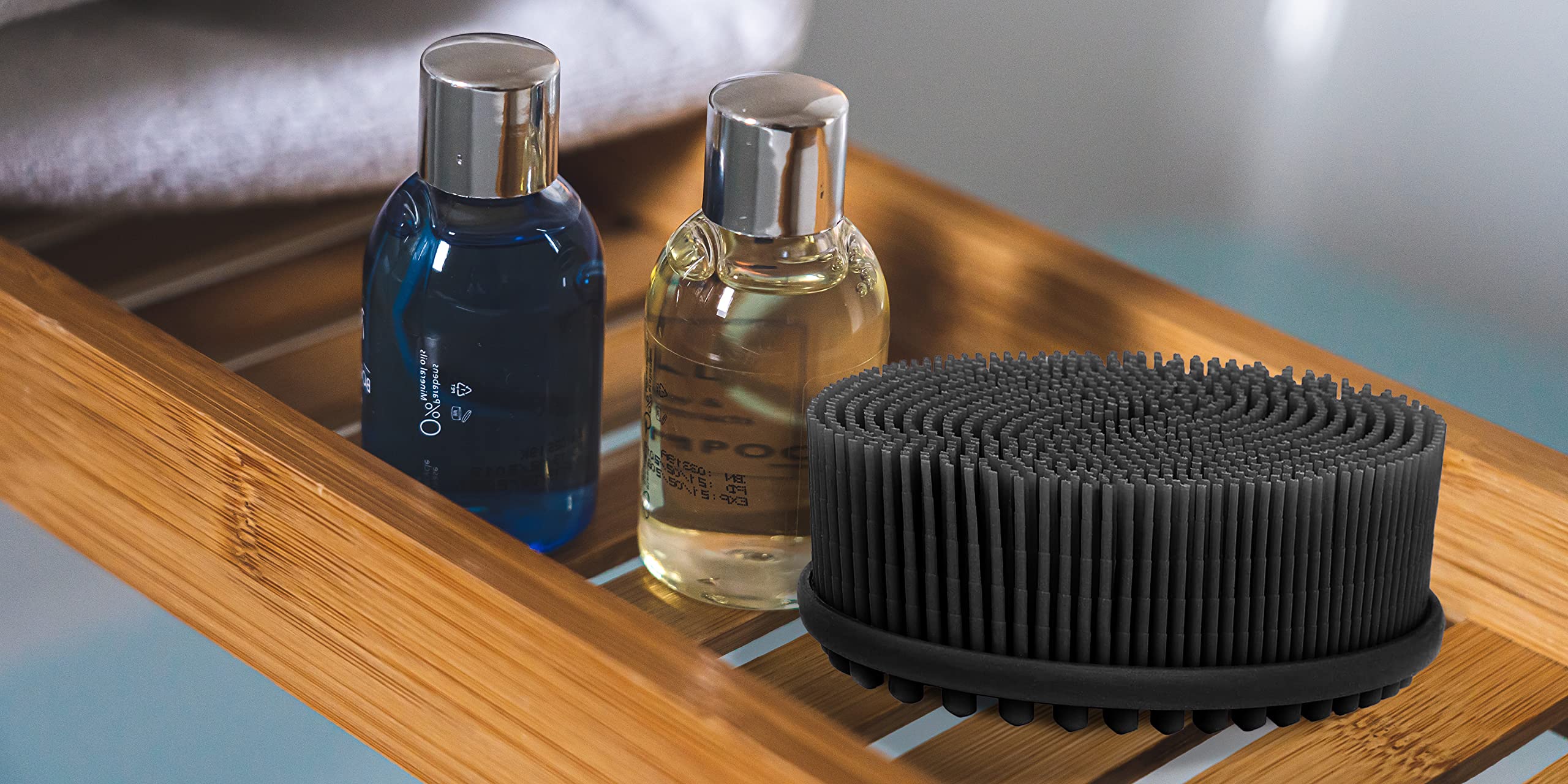 Avalon Care Silicone Body Scrubber - Dual-Sided for Scrubbing & Massaging, Exfoliating Body Scrubber Loofah for Women (Black)