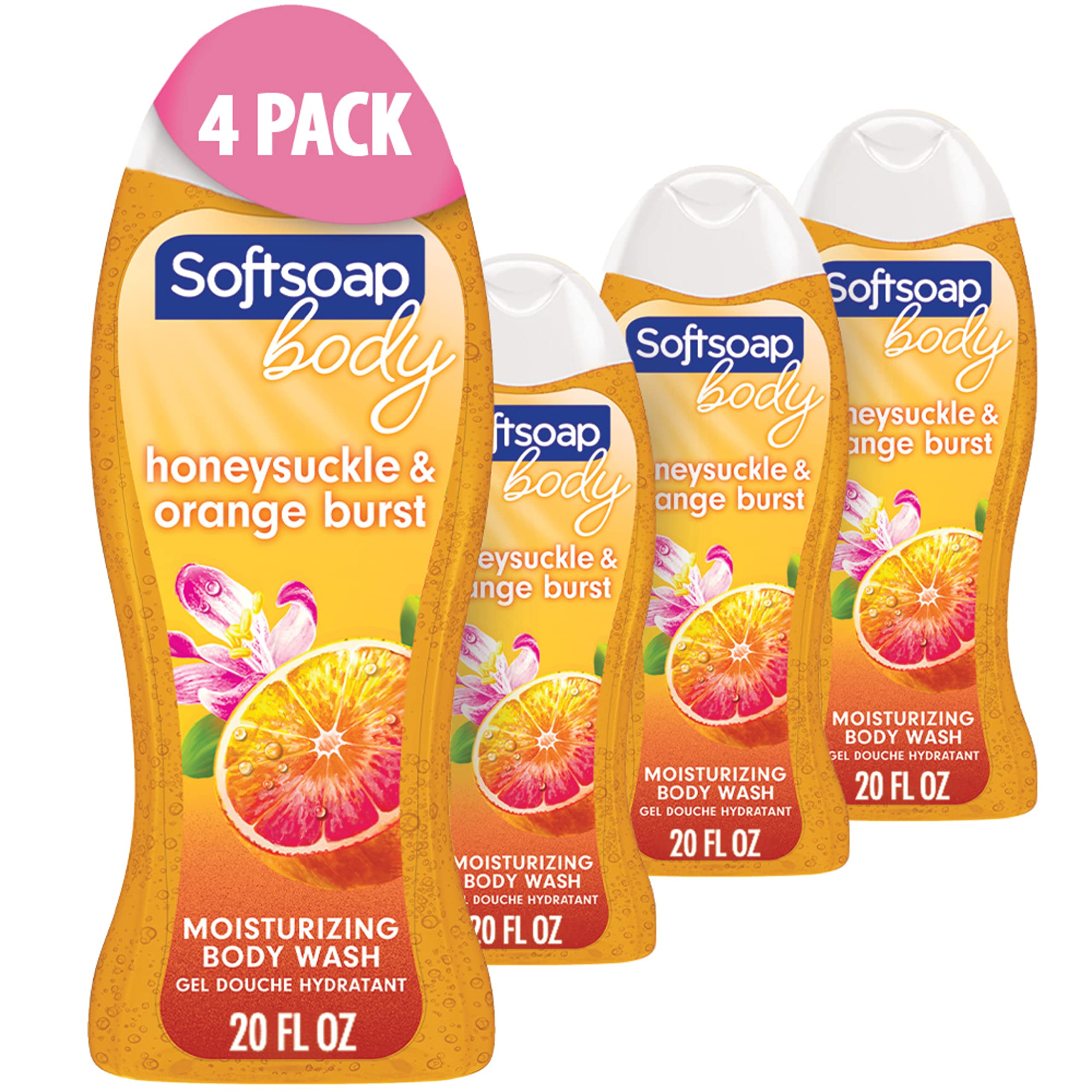 Softsoap Moisturizing Body Wash, Sweet Honeysuckle and Orange - 20 Fluid Ounces (4 Pack)