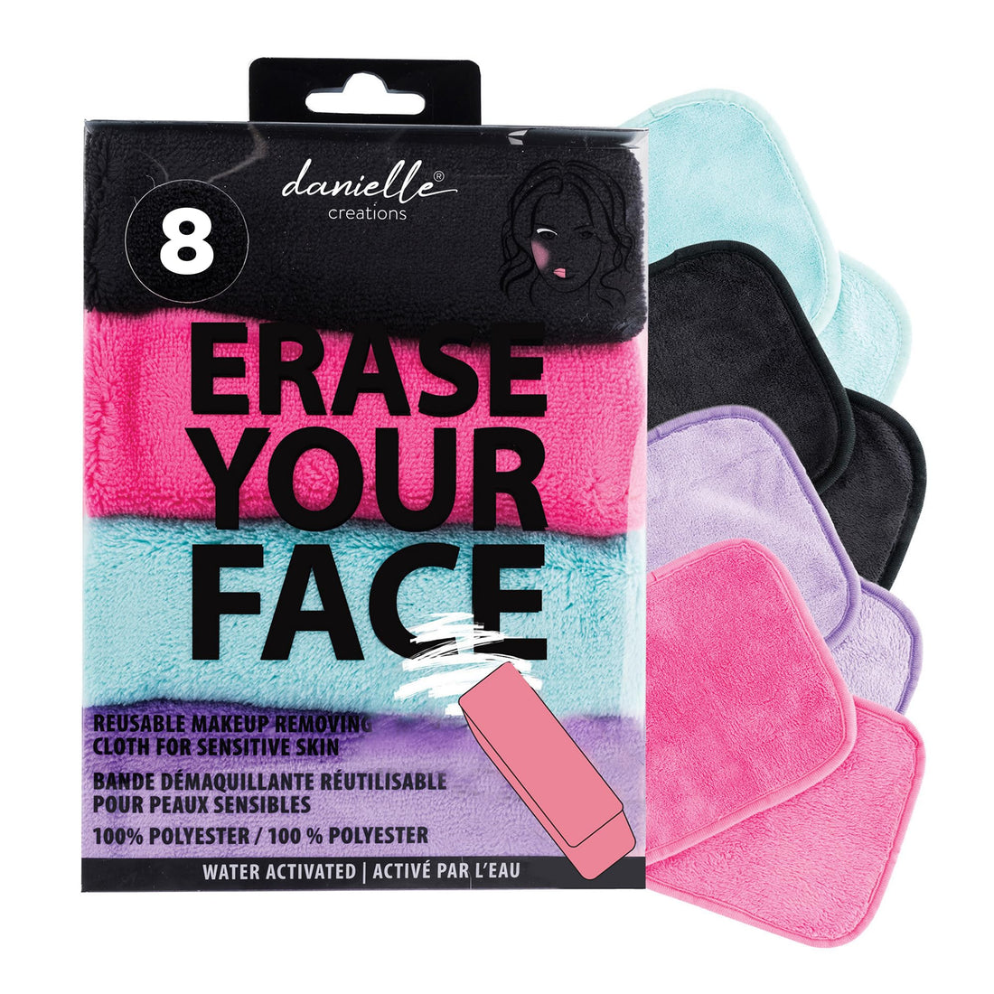 ERASE YOUR FACE Erase Your Face Make Up Removing Cloths, black, blue, pink, purple