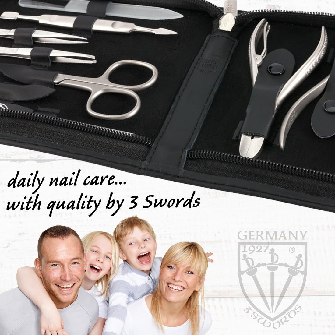 3 Swords Germany - brand quality 12 piece manicure pedicure grooming kit set for professional finger & toe nail care scissors clipper genuine leather case in gift box, Made in Solingen Germany (03867)