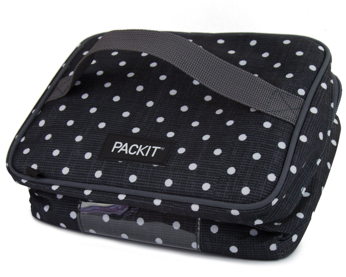 PackIt Freezable Bottle Cooler for Breastmilk and Formula, Polka Dots, Built with EcoFreeze Technology, Collapsible, Reusable, Zip Closure and Top Handle, Fits up to four, 5 oz Bottles