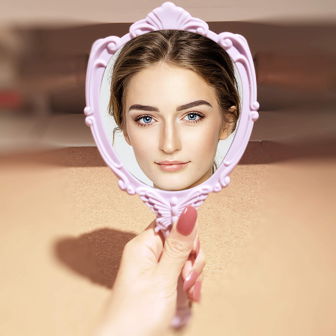 Embossed Butterfly Handheld Mirror with Folding Handle, Princess Style