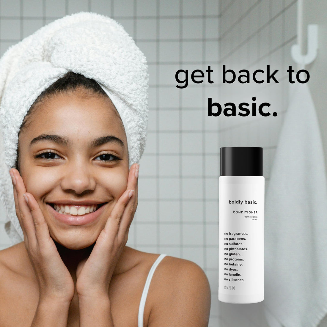 Boldly Basic Fragrance Free Conditioner - Gentle on Sensitive Skin and Hair - Unscented - Dermatologist Tested - No Sulfates, Parabens or Gluten - Non Comedogenic and Hypoallergenic