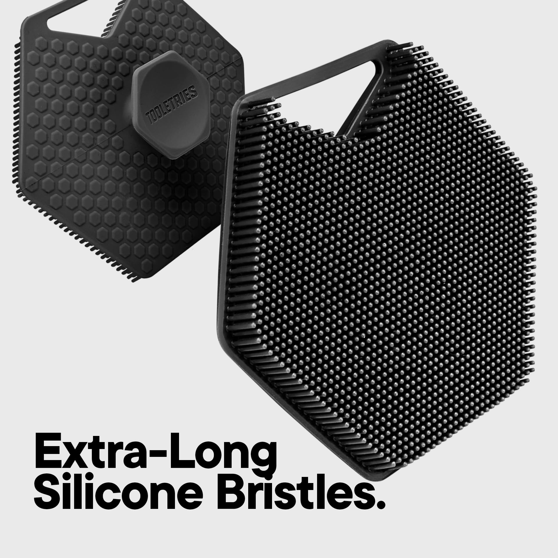 TOOLETRIES Body Scrubber 2.0 & Shower Hook - Silicone Scrubber for Cleaning and Exfoliating with Storage Hook - Extra Long Bristles with Ergonomic Handle, Long-Lasting & Easy to Clean