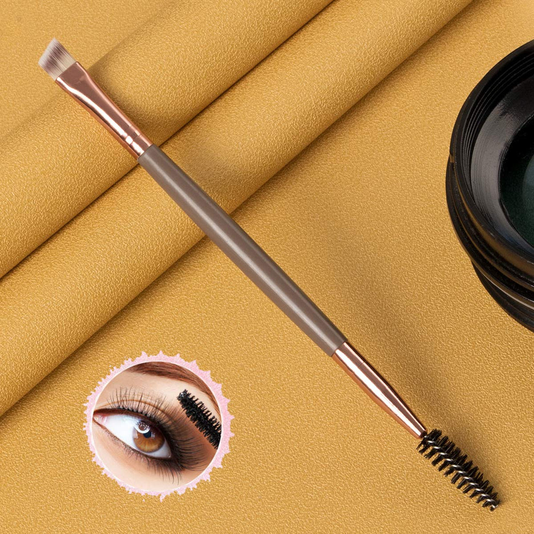 KINGMAS Eyebrow Brush, Professional Dual Angled Eye Brow Brush and Spoolie Brush Eyelash Comb Eyebrow Tool (Dark Brown)