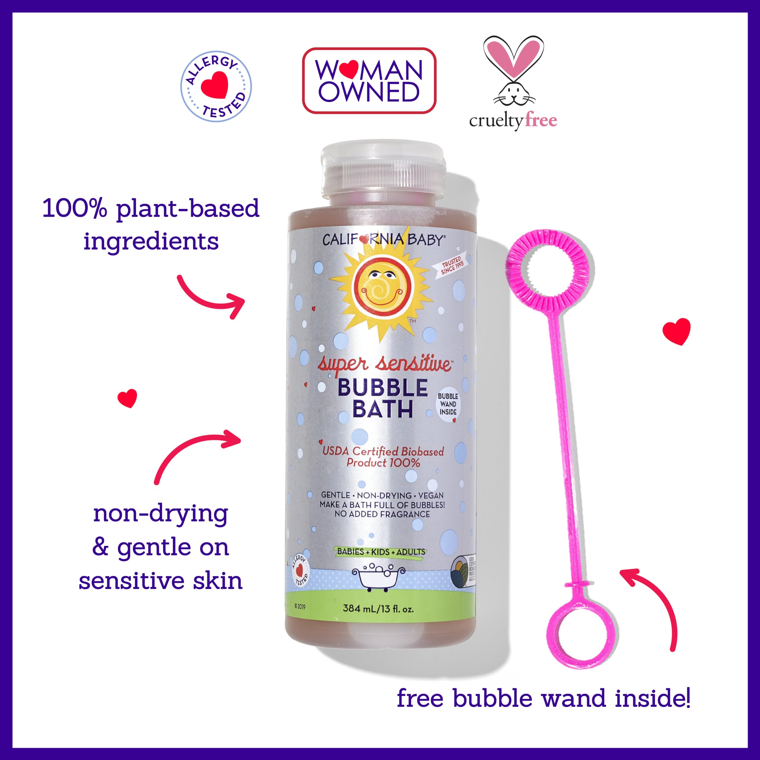 California Baby Super Sensitive Bubble Bath | No Added Fragrance | 100% Plant-Based Ingredients (USDA Certified) | Allergy Friendly | Babies, Adults & Kid Bubble Bath | Ideal for Sensitive Skin | Free