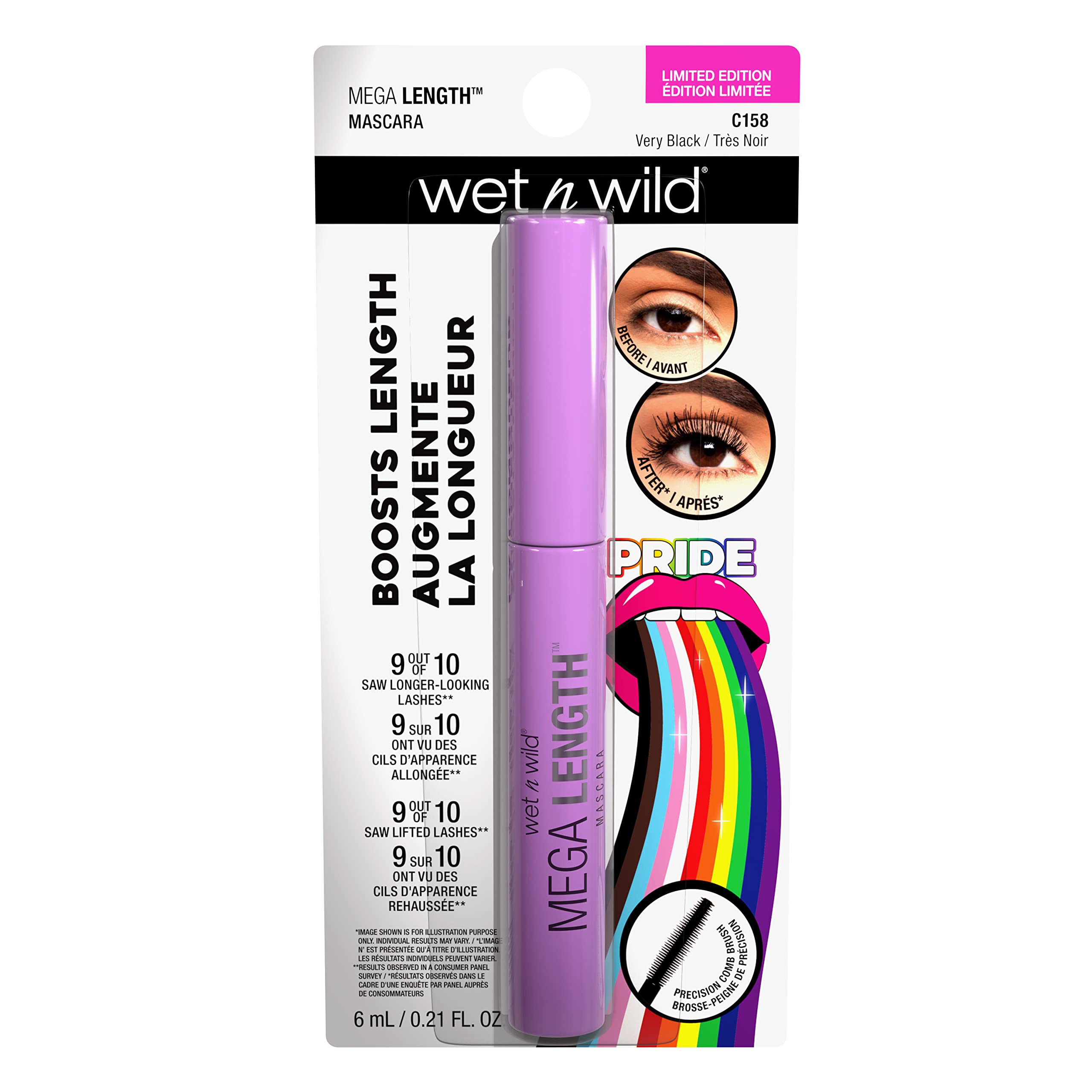 wet n wild Pride Collection Mega Length Mascara Lengthening, Ophthalmologist-tested