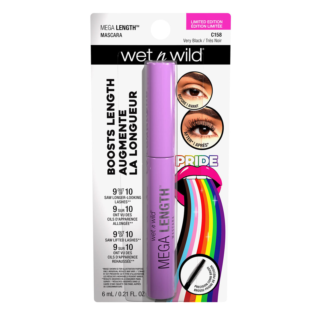 wet n wild Pride Collection Mega Length Mascara Lengthening, Ophthalmologist-tested