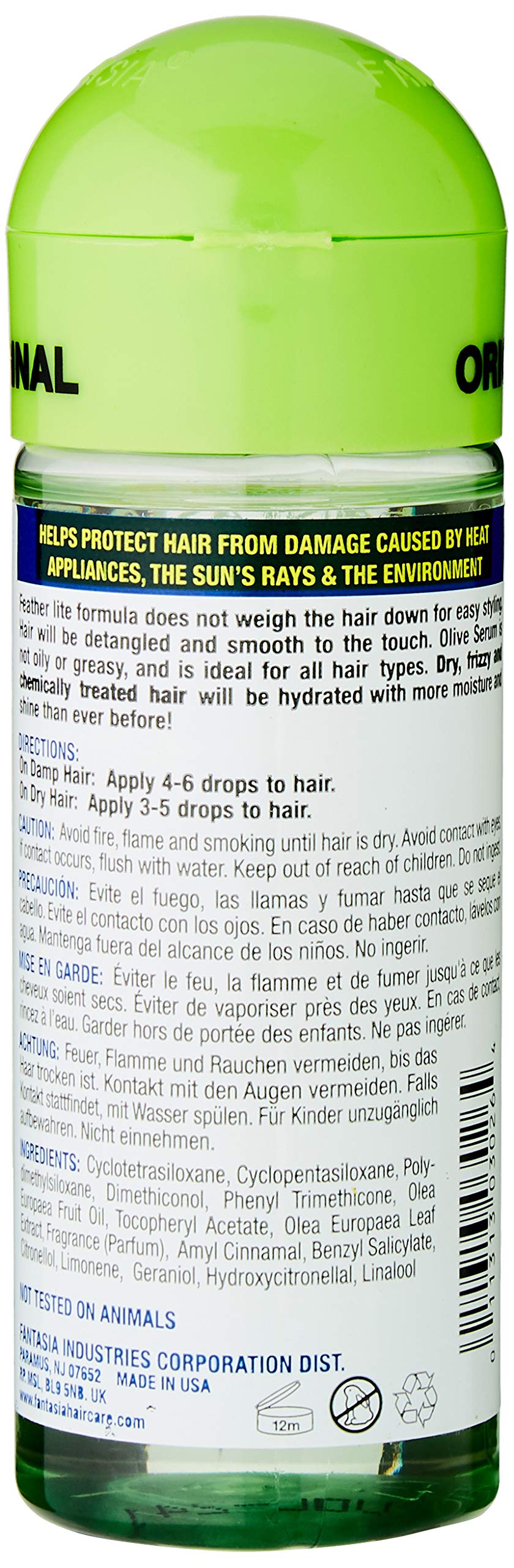 Fantasia IC Olive Moisturizing Shine Serum Hair Polish, 2.0 Ounce
