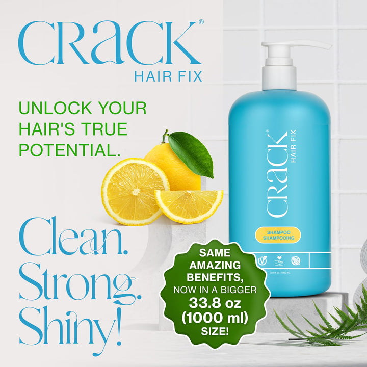Crack HAIR FIX Shampoo with Pump | Moisturizing & Strengthening Sulfate-Free Formula | Protects Against Dryness, Reduces Breakage & Restores Shine | 33.8 Oz / 1000 mL