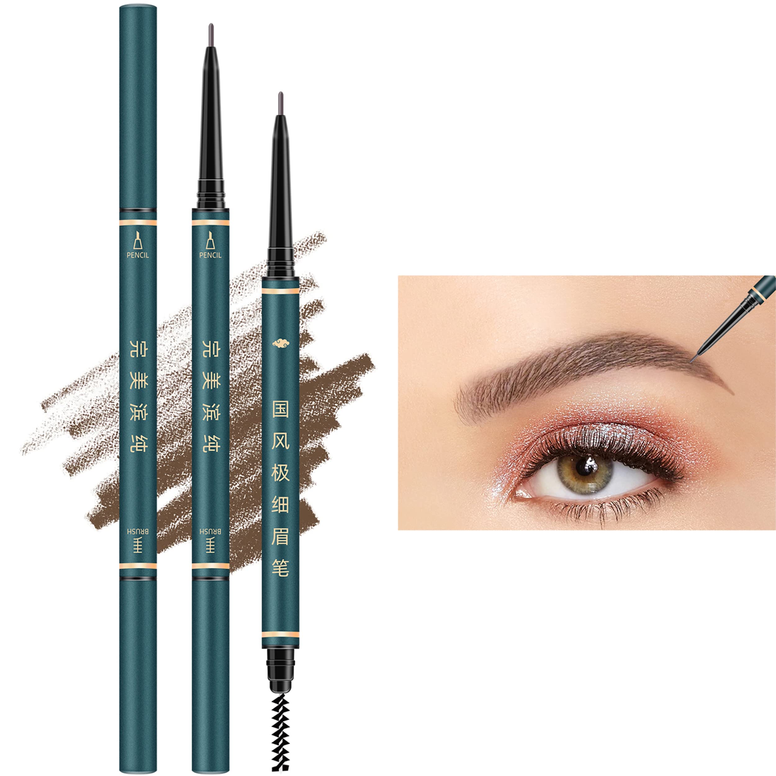 Eyebrow Pencil,3 PCS Waterproof Professional Makeup Micro Brow Pencil,Brow Kit with Eyebrow Brush and Razor,Ultra-Fine Mechanical Pencil,Eyebrow Pencils for Women