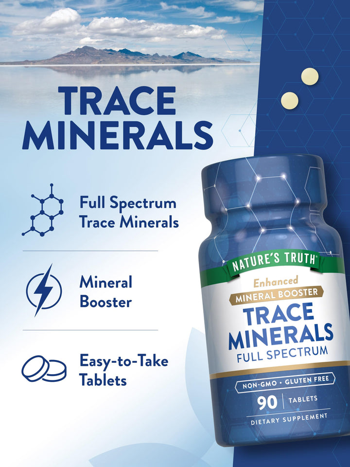 Nature's Truth Trace Minerals Supplement | 90 Tablets | Enhanced Mineral Booster | Non-GMO & Gluten Free Supplement