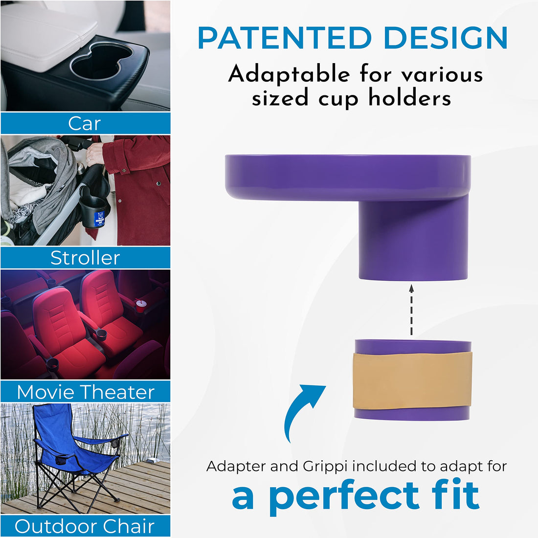 Travel Tray Round, USA Made Easily Convert Your existing Cup Holder to a Tray and Cup Holder for use in a Car Seat, Booster, Stroller, Golf Cart and Anywhere You Have a Cup Holder! Purple