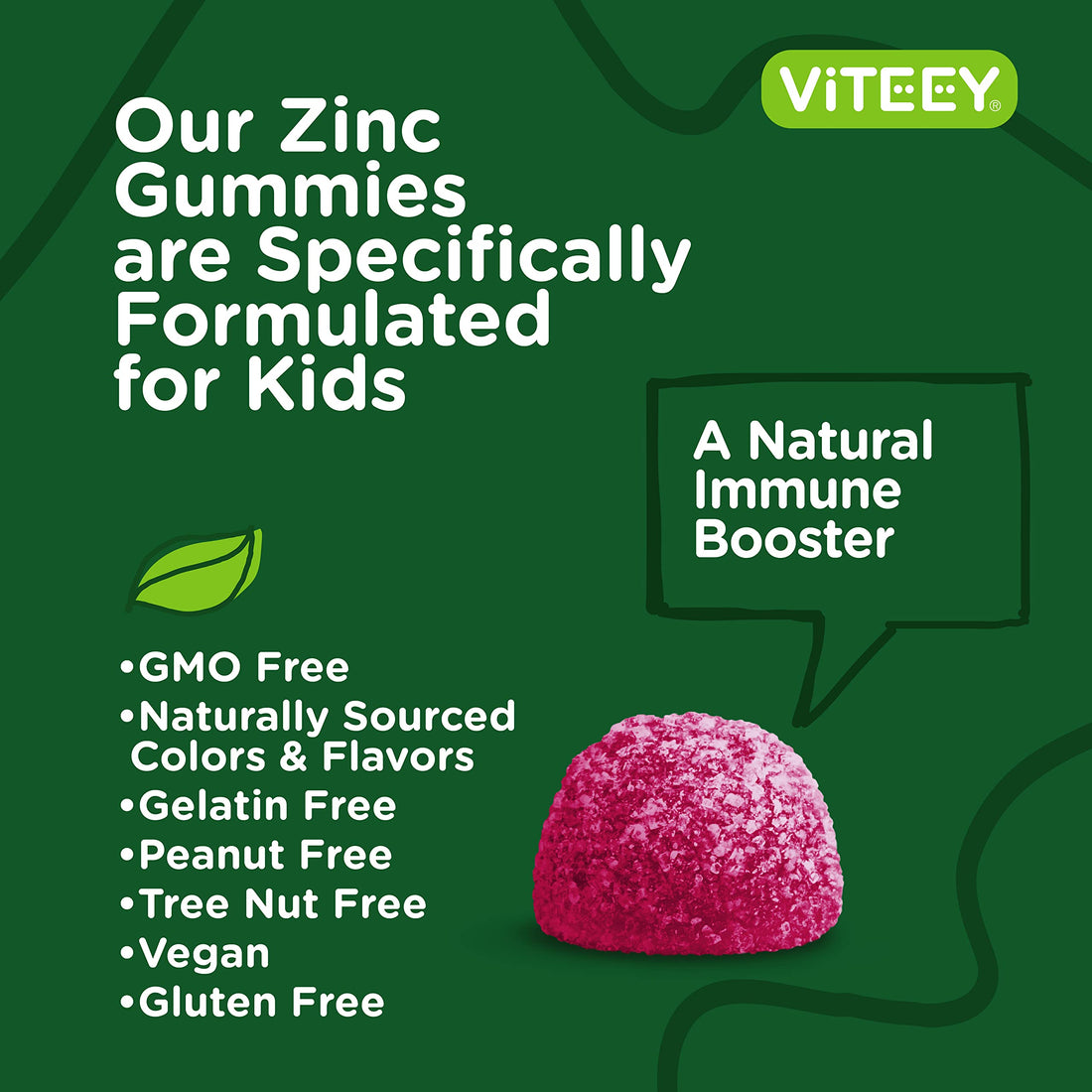 Zinc for Kids Gummies, 25mg - Immune Support for Kids & Teens - Powerful Natural Antioxidant, Kids Zinc Vitamin Supplement - Vegan, Gelatin Free, Gluten Free - Tasty Chewable Berry Flavor Gummy