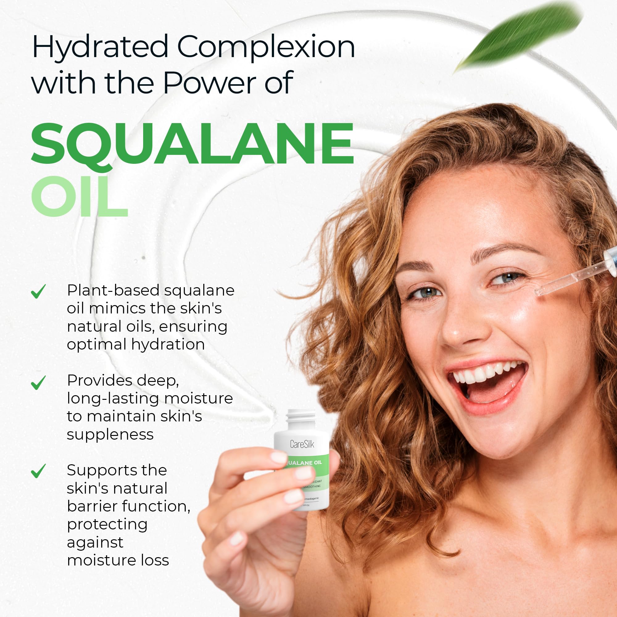 CARESILK Squalane Oil for Face - 100% Pure Organic Squalane Moisturizer - Plant Natural Facial Oil - Nourishment Hydrating Face Oil - Vegan - Non-comedogenic
