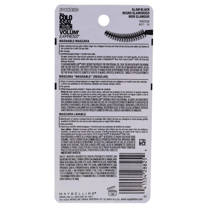Maybelline New York Volume Express Colossal Cat Eyes Washable Mascara, Glam Black, 0.31 Fl Oz