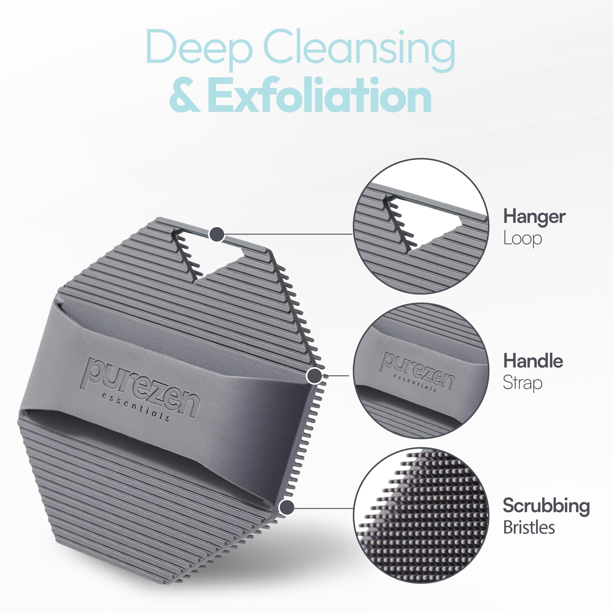 Pure Zen Essentials Silicone Body Scrubber, Exfoliating Body Scrubber for All Skin Types, Eco Friendly Massaging & Exfoliating Shower Scrubber with Soft Bristles, Travel Essentials, Loofah Alternative