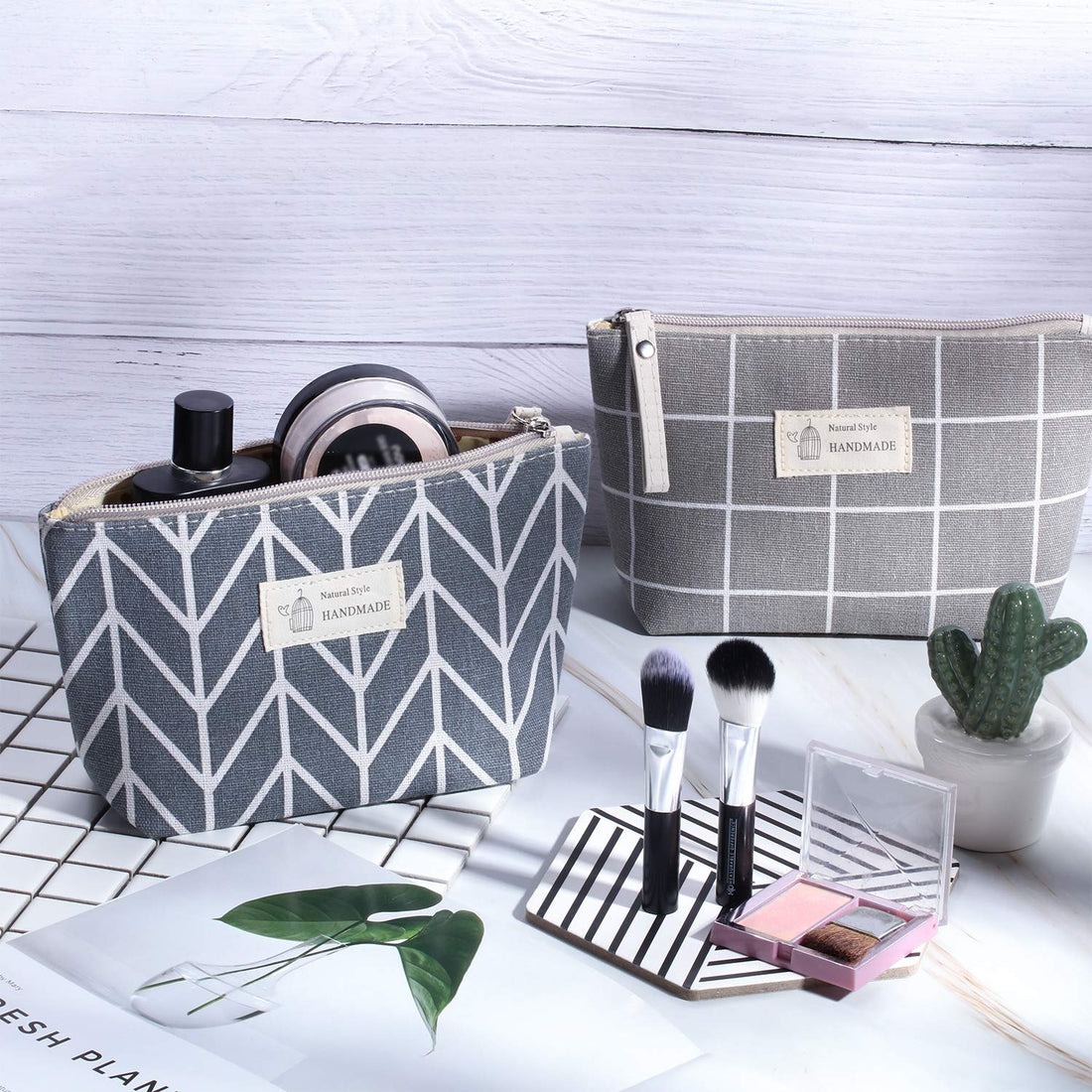 Boao 8 Pieces Canvas Cosmetic Bags Printed Small Makeup Bag Multi Function Travel Organizer Pouch Purse with Zipper for Women Fall Vacation Travel Toiletry Bag Christmas Birthday Gift, 8 Styles