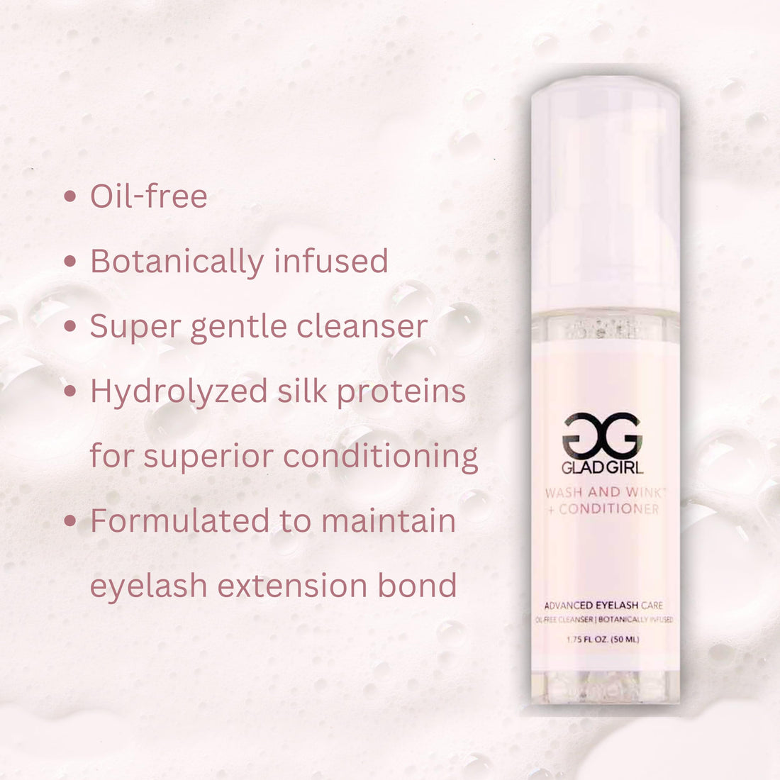 GladGirl Eyelash Extension Cleanser Wash And Wink - Lash Shampoo and Conditioner - Non-Irritating Foaming Liquid 50 ml